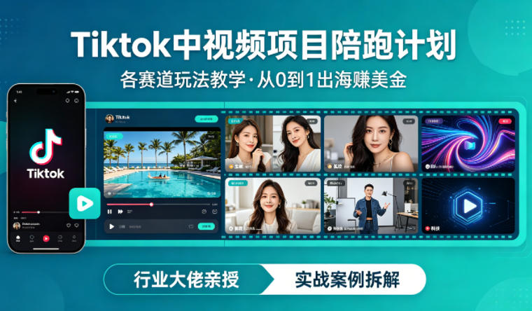 某大佬的Tiktok中视频项目陪跑，涵盖TK各个赛道玩法教学，从0到1出海賺美金|无忧资源社
