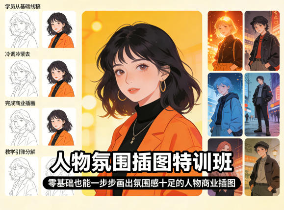 人物氛围插图特训班，零基础也能一步步画出氛围感十足的人物商业插图|无忧资源社