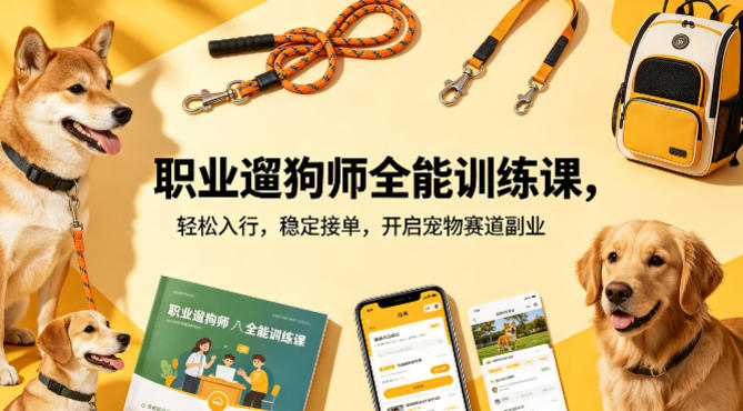 职业遛狗师全能训练课，轻松入行，稳定接单，开启宠物赛道副业|无忧资源社