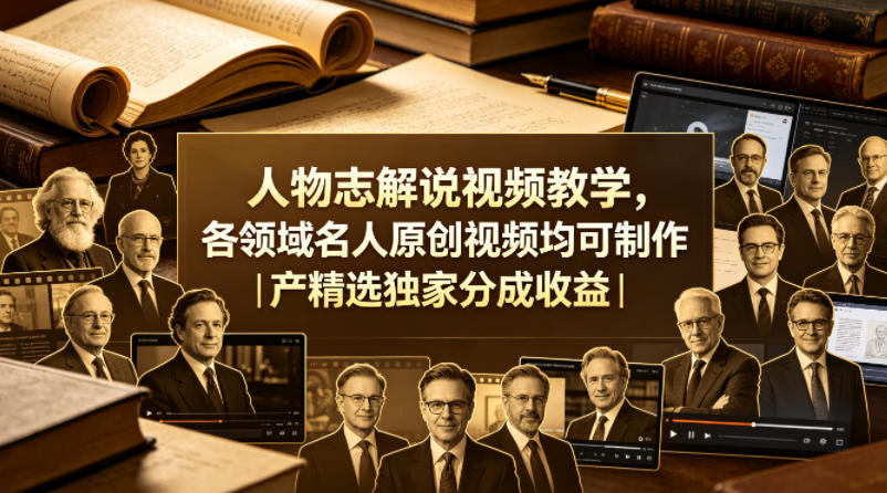 人物志解说视频教学，各领域名人原创视频均可制作丨精选独家分成收益|无忧资源社