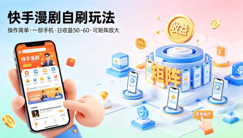 快手漫剧自刷玩法，操作简单，一部手机就可以做，一天50-60收益，可矩阵放大【揭秘】|无忧资源社