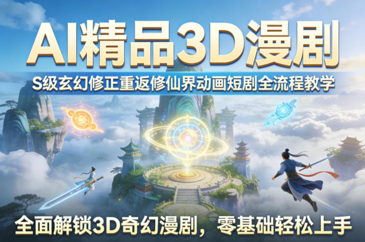 AI精品3D漫剧S级玄幻修正重返修仙界动画短剧全流程教学，全面解锁3D奇幻漫剧，零基础轻松上手|无忧资源社