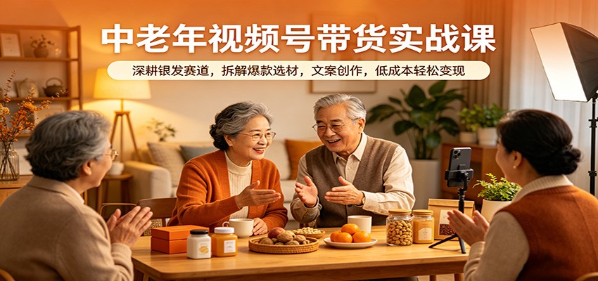 中老年视频号带货实战课：深耕银发赛道，拆解爆款选材，文案创作，低成本轻松变现|无忧资源社