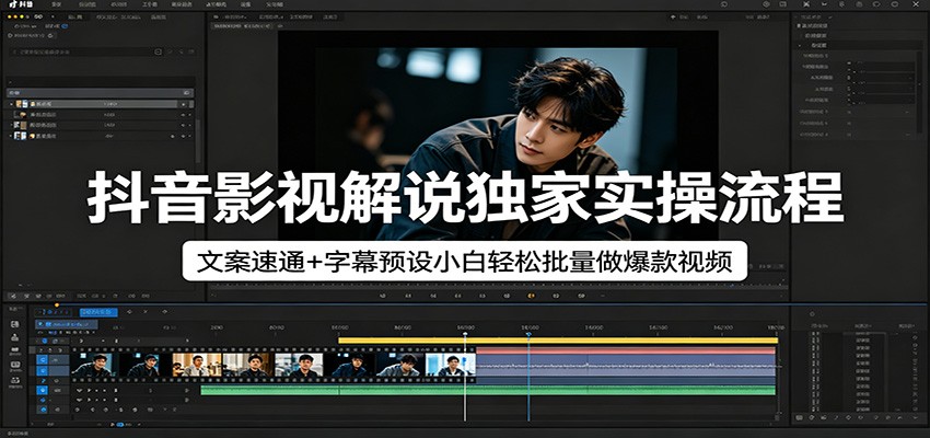 抖音影视解说独家实操流程，文案速通+字幕预设小白轻松批量做爆款视频|无忧资源社