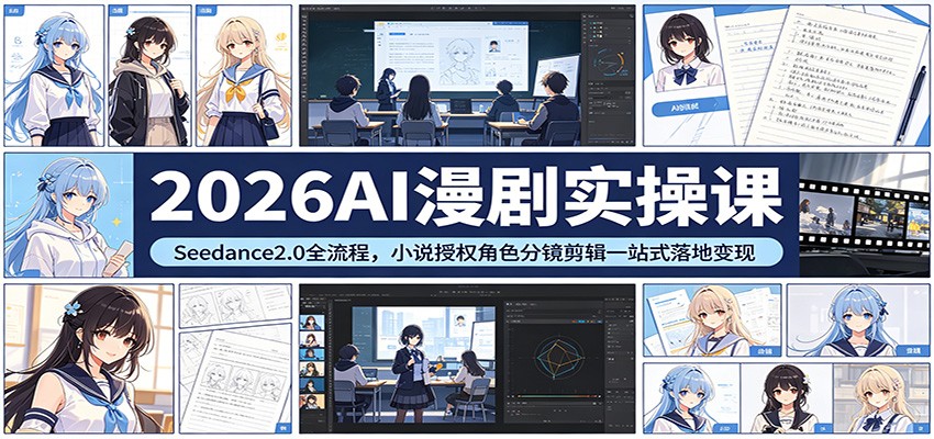 2026AI漫剧实操课：Seedance2.0全流程，小说授权角色分镜剪辑一站式落地变现|无忧资源社