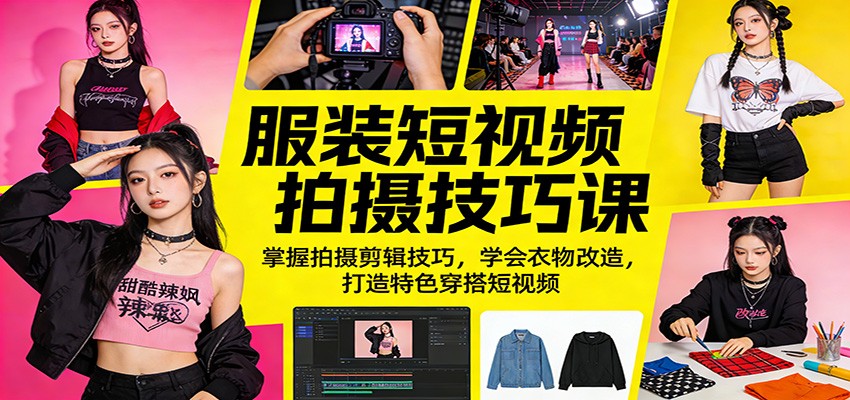 服装短视频拍摄技巧课：掌握拍摄剪辑技巧，学会衣物改造，打造特色穿搭短视频|无忧资源社