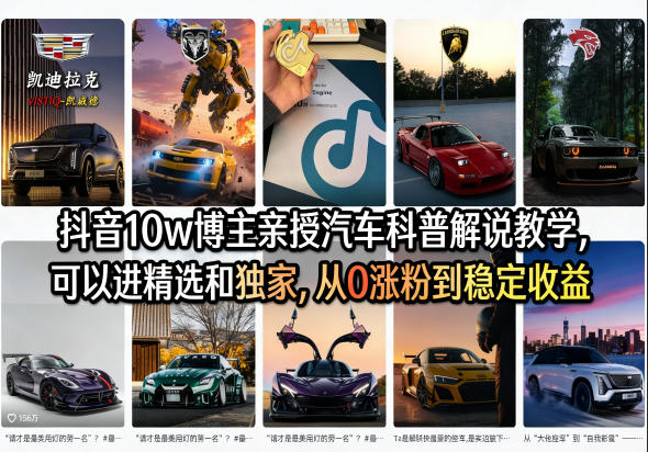 抖音10w博主亲授汽车科普解说教学，可以进精选和独家，从0涨粉到稳定收益（详细视频课程+1T素材）|无忧资源社