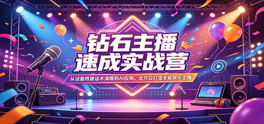 钻石主播速成实战营：从设备搭建话术演唱到AI应用，全方位打造全能娱乐主播|无忧资源社
