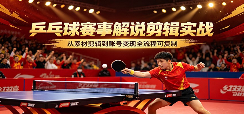 乒乓球赛事解说剪辑实战，从素材剪辑到账号变现全流程可复制|无忧资源社