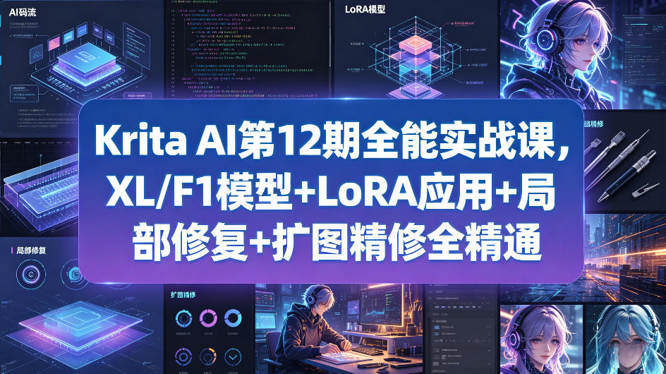 Krita AI第12期全能实战课，XL/F1模型+LoRA应用+局部修复+扩图精修全精通|无忧资源社