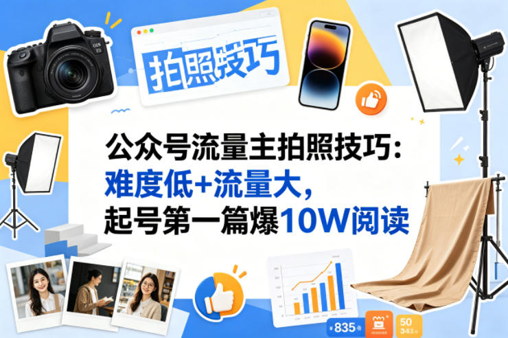 公众号流量主之拍照技巧赛道，难度低+流量大，起号第一篇就爆了10w阅读|无忧资源社