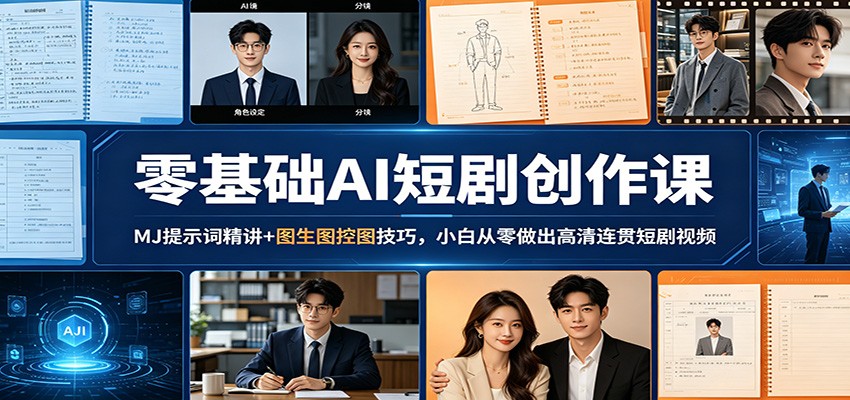 零基础AI短剧创作课：MJ提示词精讲+图生图控图技巧，小白从零做出高清连贯短剧视频|无忧资源社