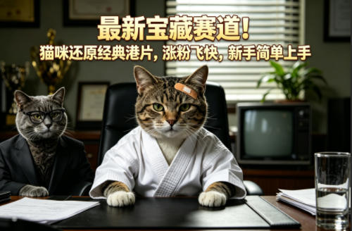 最新宝藏赛道！猫咪还原经典港片，涨粉飞快，新手简单上手|无忧资源社