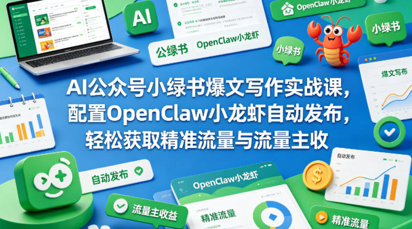AI公众号小绿书爆文写作实战课，配置OpenClaw小龙虾自动发布，轻松获取精准流量与流量主收益|无忧资源社
