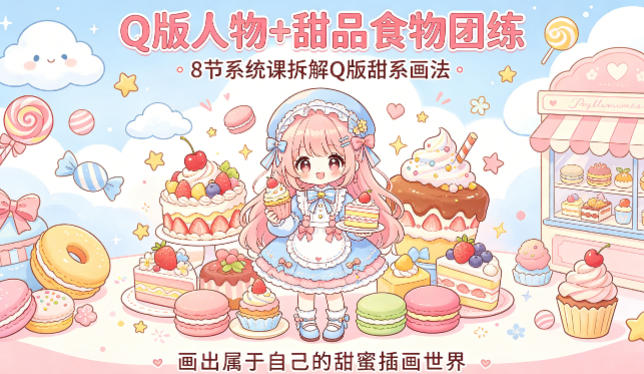 Q版人物+甜品食物团练，8节系统课拆解Q版甜系画法，画出属于自己的甜蜜插画世界|无忧资源社