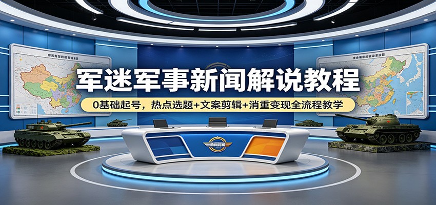 军迷军事新闻解说教程：0基础起号，热点选题+文案剪辑+消重变现全流程教学|无忧资源社