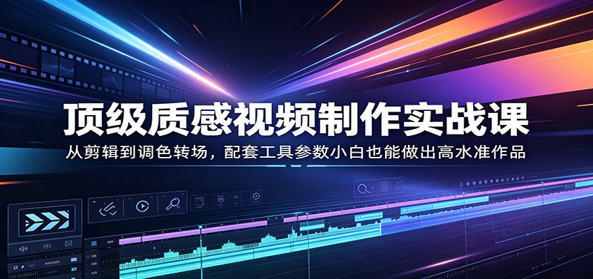 顶级质感视频制作实战课：从剪辑到调色转场，配套工具参数小白也能做出高水准作品|无忧资源社