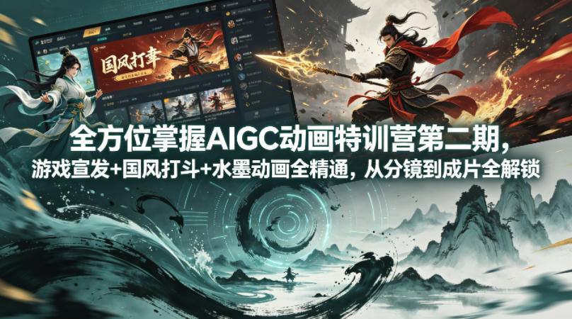 全方位掌握AIGC动画特训营第二期，游戏宣发+国风打斗+水墨动画全精通，从分镜到成片全解锁|无忧资源社