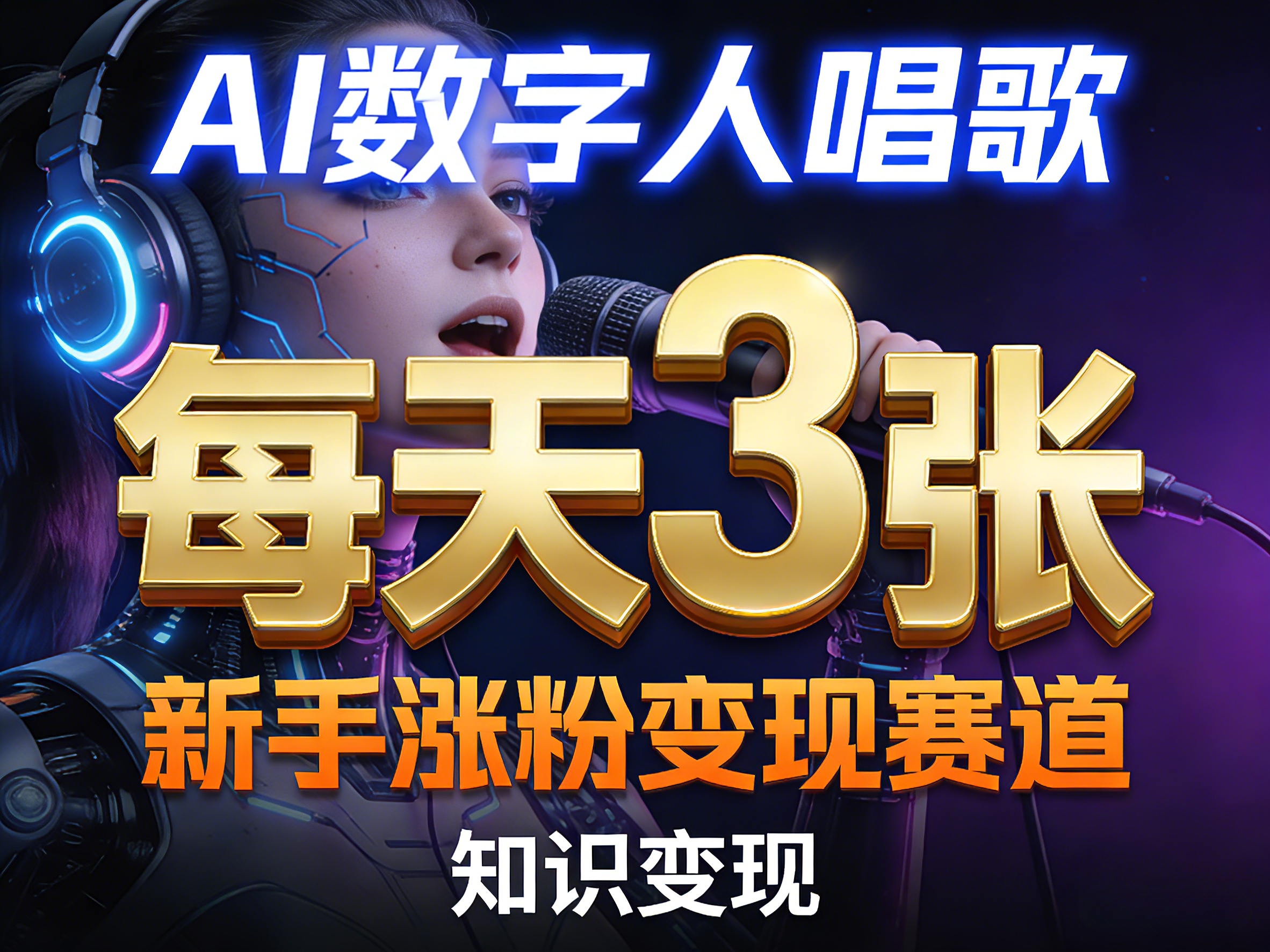 AI数字人唱歌，新手涨粉变现赛道，每天3张和知识付费，副业必备|无忧资源社