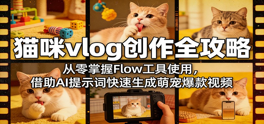猫咪vlog创作全攻略：从零掌握Flow工具使用，借助AI提示词快速生成萌宠爆款视频|无忧资源社