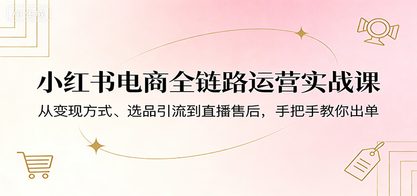 小红书电商全链路运营实战课：从变现方式、选品引流到直播售后，手把手教你出单|无忧资源社