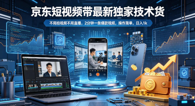 京东短视频带货最新独家技术，不用拍视频不用直播，2分钟一条爆款视频，操作简单，日入1k+【揭秘】|无忧资源社