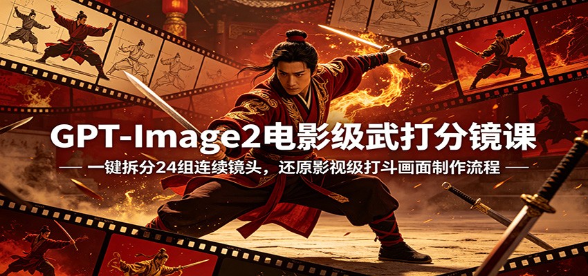 GPT-Image2电影级武打分镜课：一键拆分24组连续镜头，还原影视级打斗画面制作流程|无忧资源社