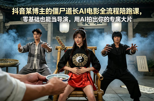 抖音某博主的僵尸道长AI电影全流程陪跑课，零基础也能当导演，用AI拍出你的专属大片|无忧资源社