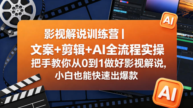 影视解说训练营｜文案+剪辑+AI全流程实操，把手教你从0到1做好影视解说，小白也能快速出爆款|无忧资源社