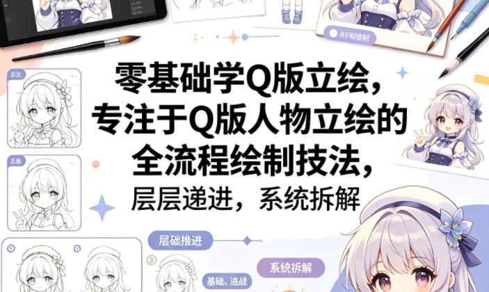 零基础学Q版立绘，专注于Q版人物立绘的全流程绘制技法，层层递进，系统拆解|无忧资源社