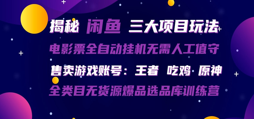 闲鱼三种玩法 全自动电影票  售卖游戏账号  爆品选品库训练营|无忧资源社