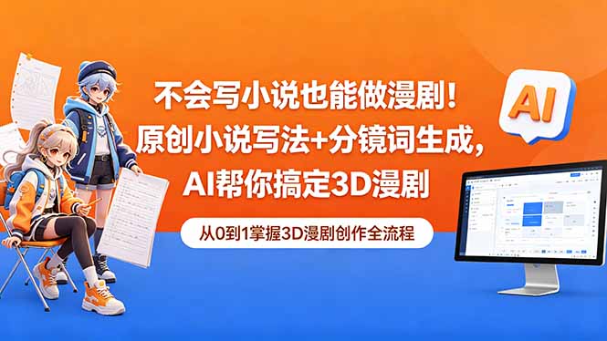 （18512期）不会写小说也能做漫剧！原创小说写法+分镜词生成，AI帮你搞定3D漫剧|无忧资源社