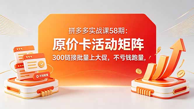 （18395期）拼多多实战课58期：原价卡活动矩阵，300链接批量上大促，不亏钱跑量|无忧资源社