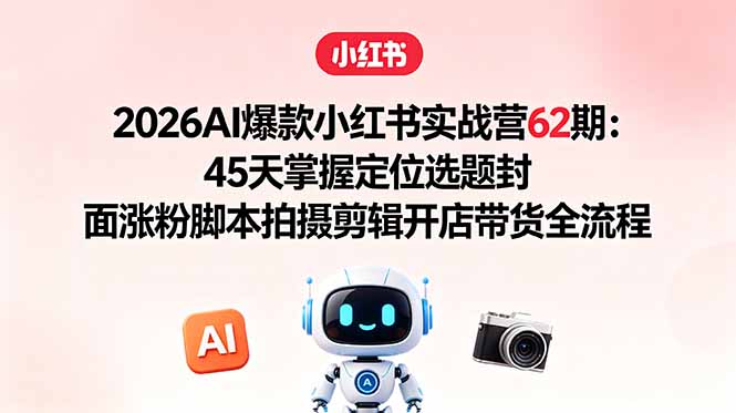 （18606期）2026AI爆款小红书实战营62期：45天掌握定位选题封面涨粉脚本拍摄剪辑开店带货全流程|无忧资源社