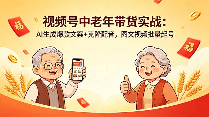 （18396期）视频号中老年带货实战：AI生成爆款文案+克隆配音，图文视频批量起号|无忧资源社
