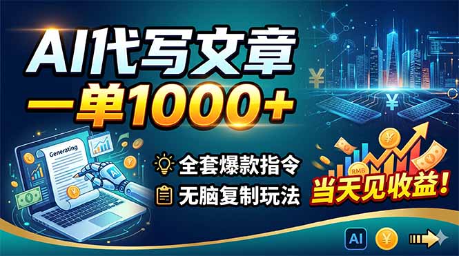 (18575期)AI代写文章,一单1000+,全套爆款指令+无脑复制玩法,当天见收益!|无忧资源社