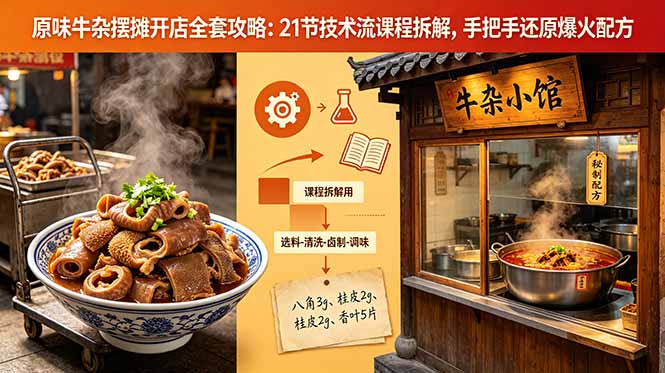 （18601期）原味牛杂摆摊开店全套攻略：21节技术流课程拆解，手把手还原爆火配方|无忧资源社