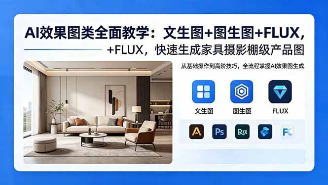 （18452期）AI效果图类全面教学：文生图+图生图+FLUX，快速生成家具摄影棚级产品图|无忧资源社