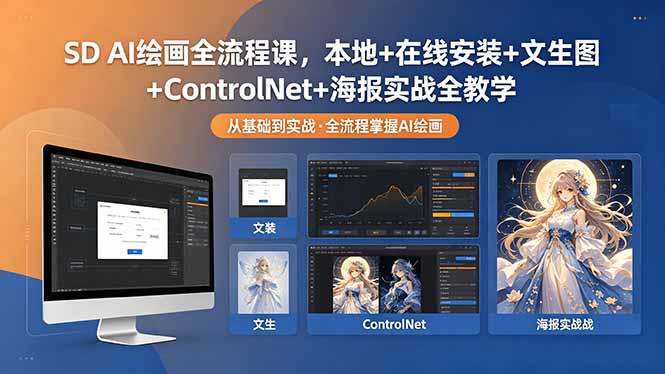 （18453期）SD AI绘画全流程课，本地+在线安装+文生图+ControlNet+海报实战全教学|无忧资源社