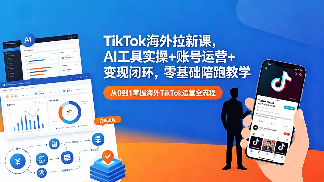（18522期）TikTok海外拉新课，AI工具实操+账号运营+变现闭环，零基础陪跑教学|无忧资源社