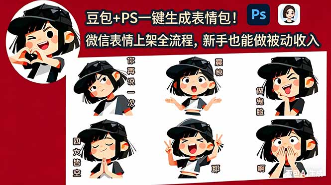 （18402期）豆包+PS一键生成表情包！微信表情上架全流程，新手也能做被动收入|无忧资源社