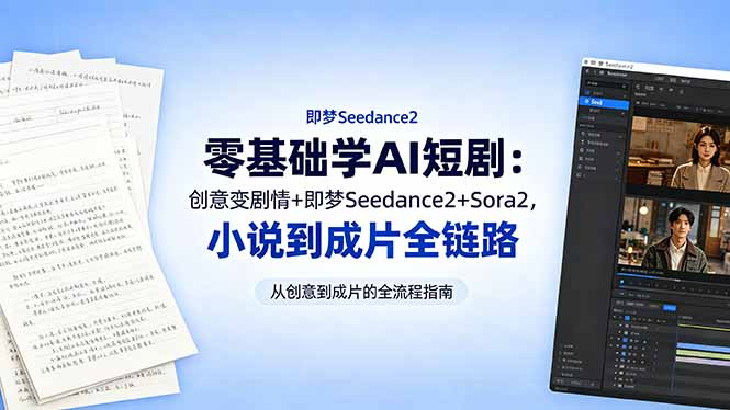 （18537期）零基础学AI短剧：创意变剧情+即梦Seedance2+Sora2，小说到成片全链路|无忧资源社