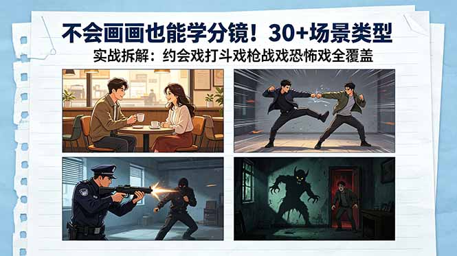 （18591期）不会画画也能学分镜！30+场景类型实战拆解：约会戏打斗戏枪战戏恐怖戏全覆盖|无忧资源社