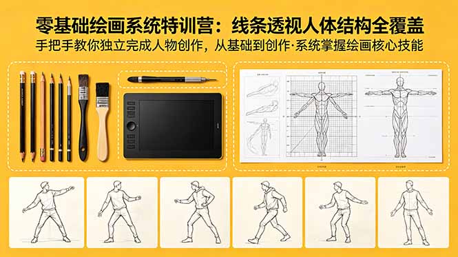 （18615期）零基础绘画系统特训营：线条透视人体结构全覆盖，手把手教你独立完成人物创作|无忧资源社