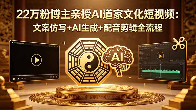 （18580期）22万粉博主亲授AI道家文化短视频：文案仿写+AI生成+配音剪辑全流程|无忧资源社