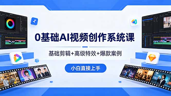 （18354期）0基础AI视频创作系统课，基础剪辑+高级特效+爆款案例，小白直接上手|无忧资源社