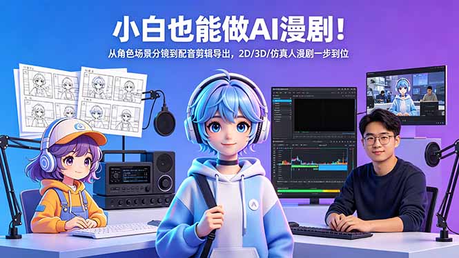 （18343期）小白也能做AI漫剧！从角色场景分镜到配音剪辑导出，2D/3D/仿真人漫剧一步到位|无忧资源社