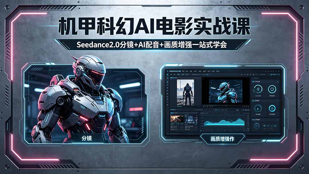 （18298期）机甲科幻 AI 电影实战课，Seedance2.0 分镜 + AI 配音 + 画质增强一站式学会|无忧资源社