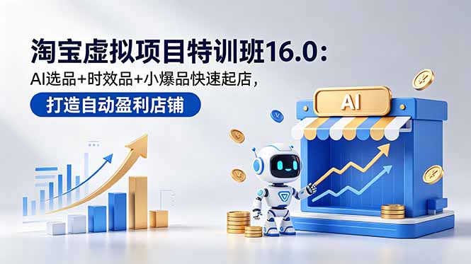 （18666期）淘宝虚拟项目特训班16.0：AI选品+时效品+小爆品快速起店，打造自动盈利店铺|无忧资源社
