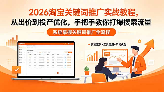 （18423期）2026淘宝关键词推广实战教程，，从出价到投产优化，手把手教你打爆搜索流量|无忧资源社